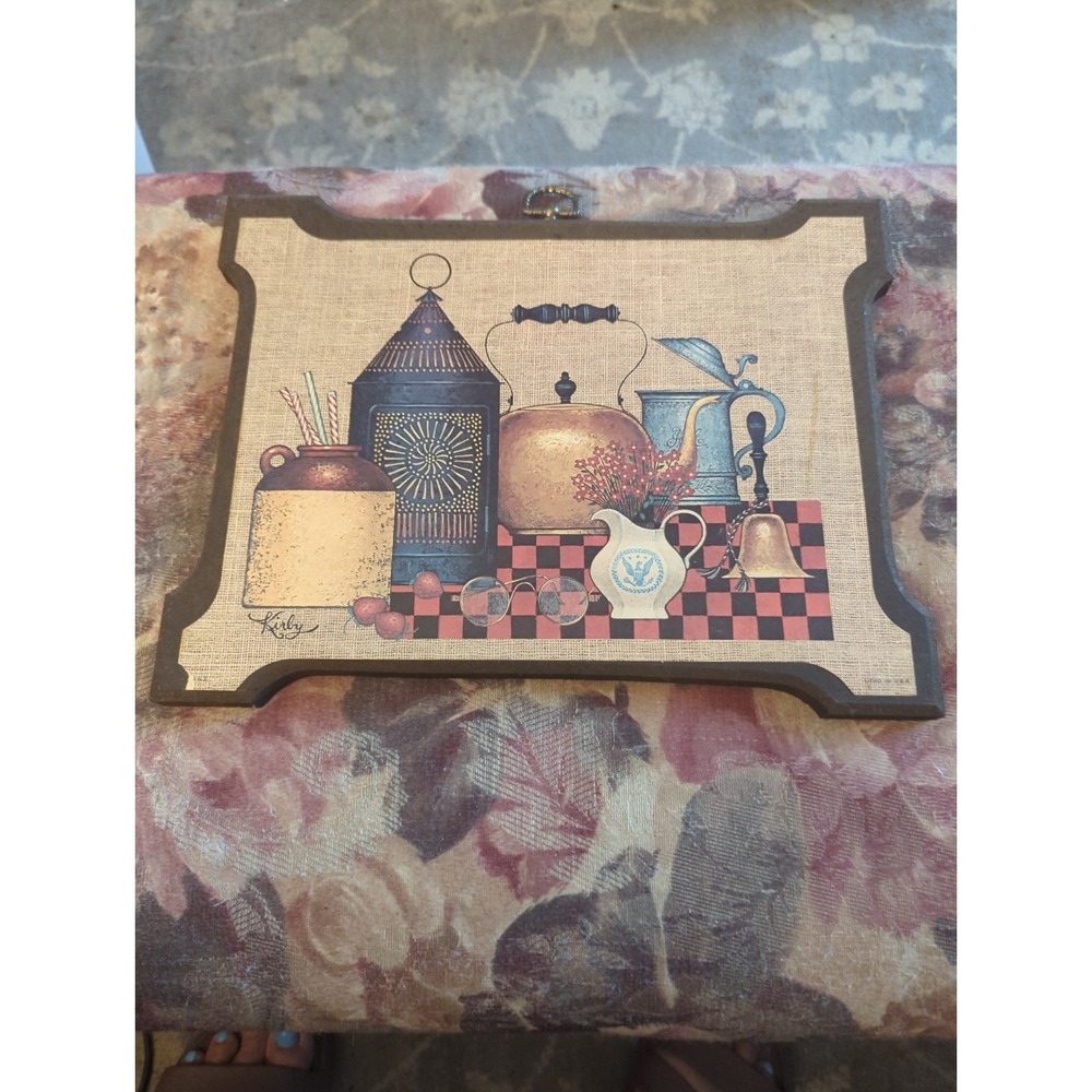 Vintage Litho Folk Art Kirby Stapco, MCM Retro Wall Plaque Pressed Wood Wall